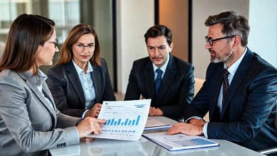 Reunión corporativa: eficiencia y confianza profesional