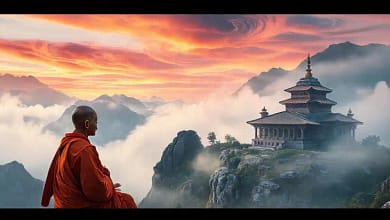 El monje busca claridad en la montaña