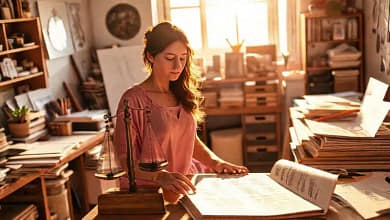 Una mujer serena encuentra paz creativa