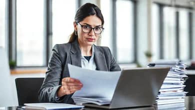 Una ejecutiva gestiona información financiera con confianza