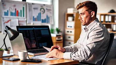 Analista financiero trabaja concentrado y tranquilo