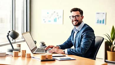 Un freelancer exitoso trabaja digitalmente y prospera