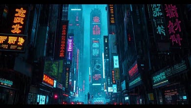 Ciudad cyberpunk oscura