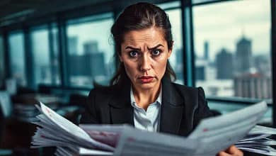 Una mujer de negocios inquieta enfrenta una investigación crítica