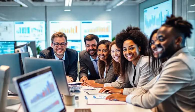 Equipo profesional colabora en un espacio moderno
