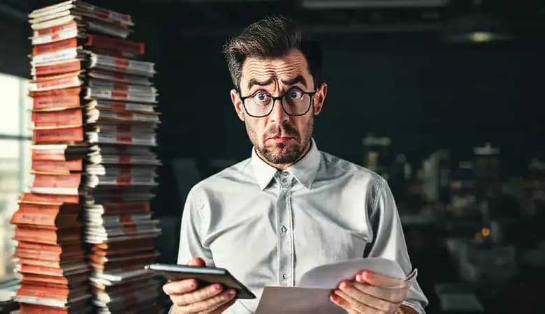Un hombre asustado enfrenta una crisis financiera