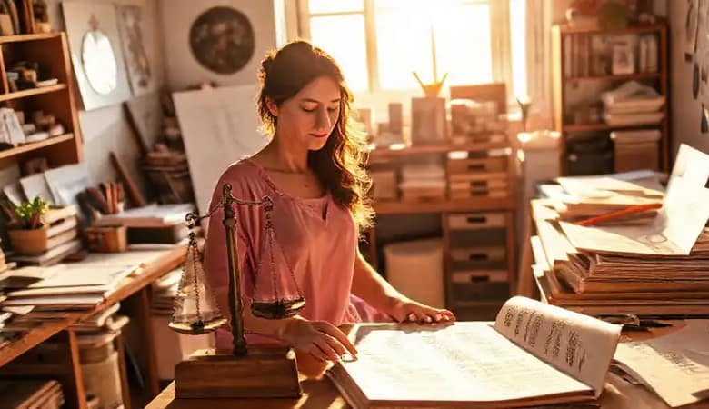Una mujer serena encuentra paz creativa