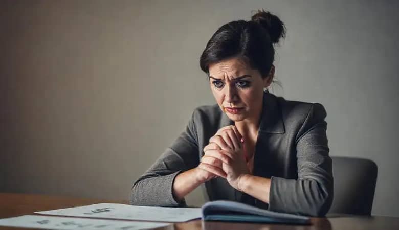 La mujer negociaba con preocupación y estrés
