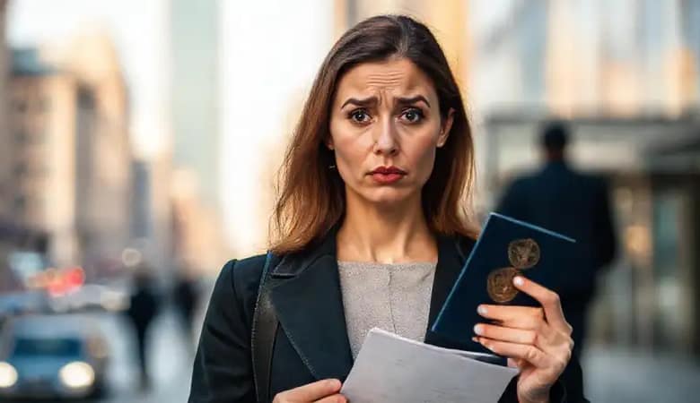 Mujer confusa con documentos legales