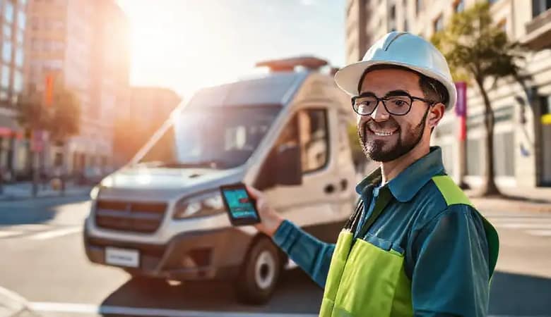 Un trabajador autónomo usa tecnología moderna