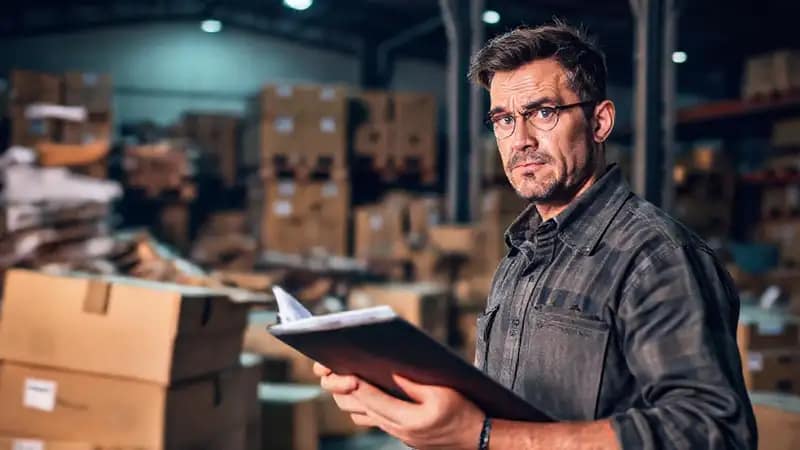 Un trabajador evalúa daños en almacén