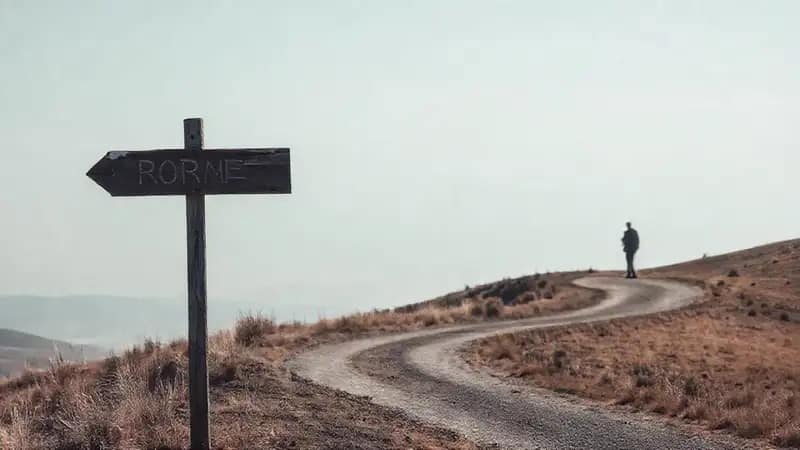Un viajero enfocado recorre un camino sereno
