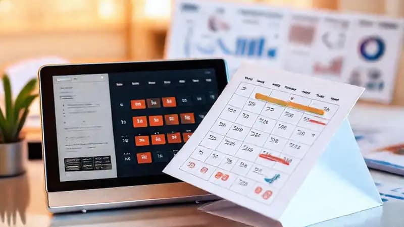 Calendario digital y físico organizados visualmente