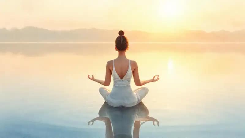Mujer meditando refleja paz serena