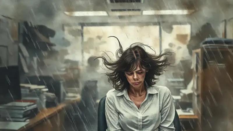 Una mujer atrapada en caos y desolación