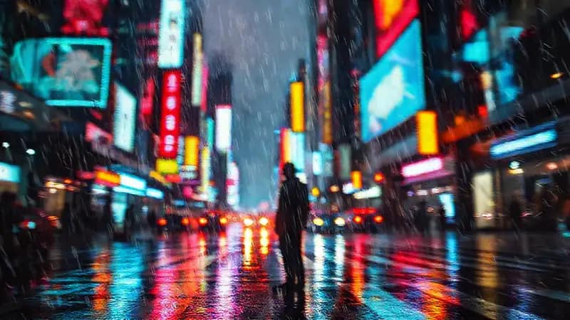 Ciudad urbana vibrante, distorsionada y urgente