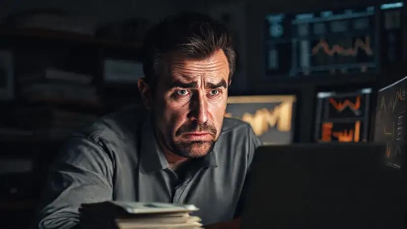 Hombre angustiado, crisis financiera y preocupación