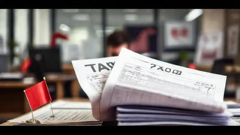 Un contador frustrado maneja documentos fiscales complejos