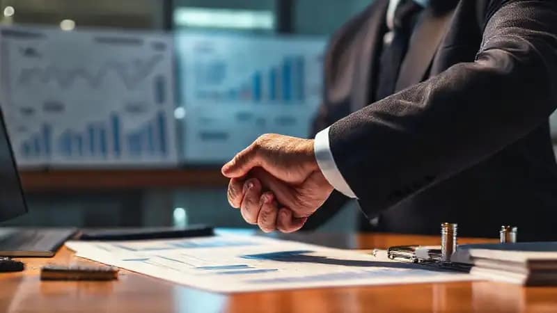 Un hombre de negocios exitoso analiza finanzas