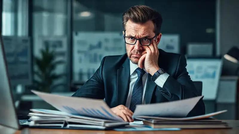 Un hombre de negocios estresado trabaja