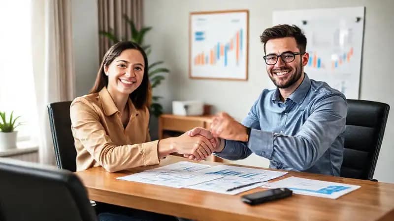 Un autónomo exitoso celebra un acuerdo profesional