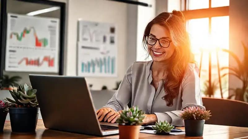 Una mujer rica triunfa en su oficina