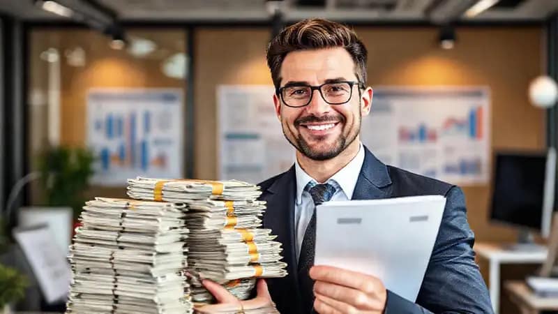 Empresario exitoso gestiona finanzas con confianza