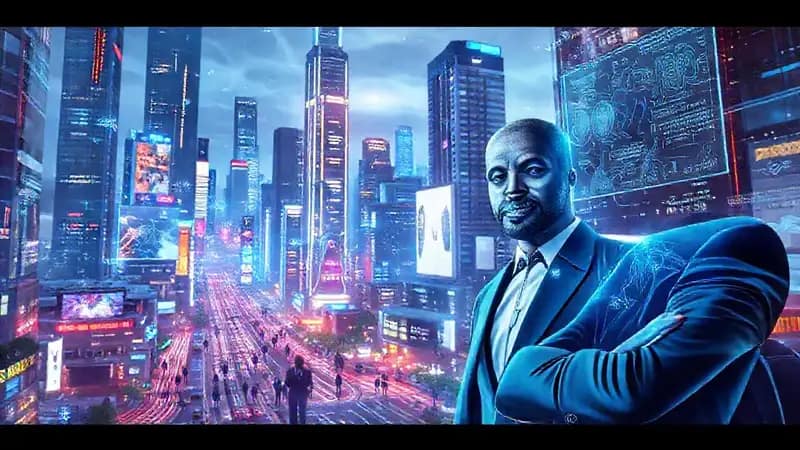 Ciudad futurista digitalmente vibrante e inteligente